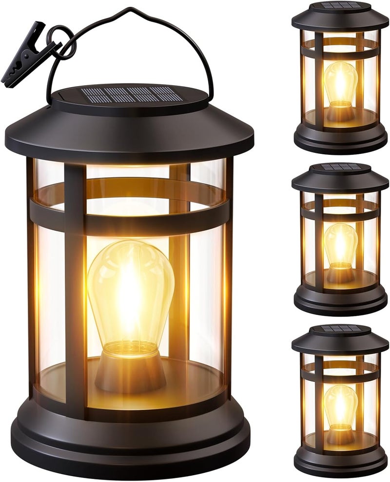 NFEVER Solar Lanterns Outdoor Waterproof: 4 Pack Hanging Solar Lights for Outside Patio Porch Garden Tabletop Decor - Bright LED Warm White Solar Powered Lighting - 2025 Gardening Lovers Mom Gifts - Image 1
